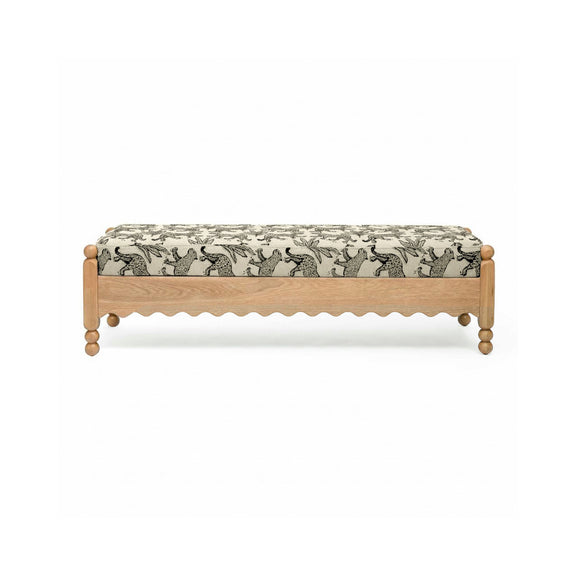 Thelma 56" Leopard Performance Jacquard Fabric Bench - Cream