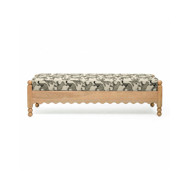 Thelma 56" Leopard Performance Jacquard Fabric Bench - Cream