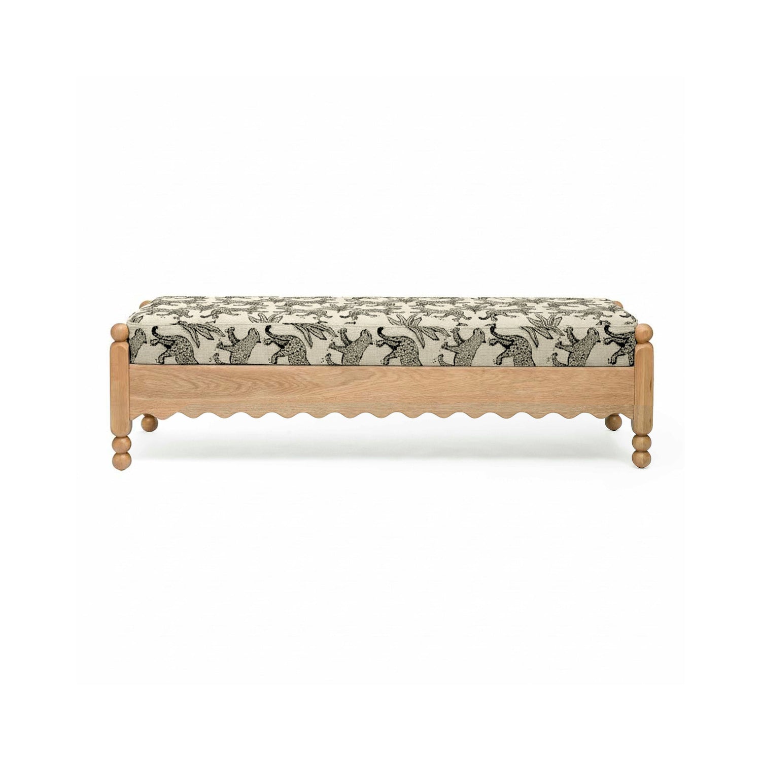 Thelma 56" Leopard Performance Jacquard Fabric Bench - Cream