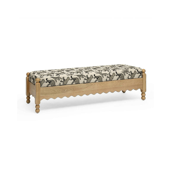 Thelma 56" Leopard Performance Jacquard Fabric Bench - Cream