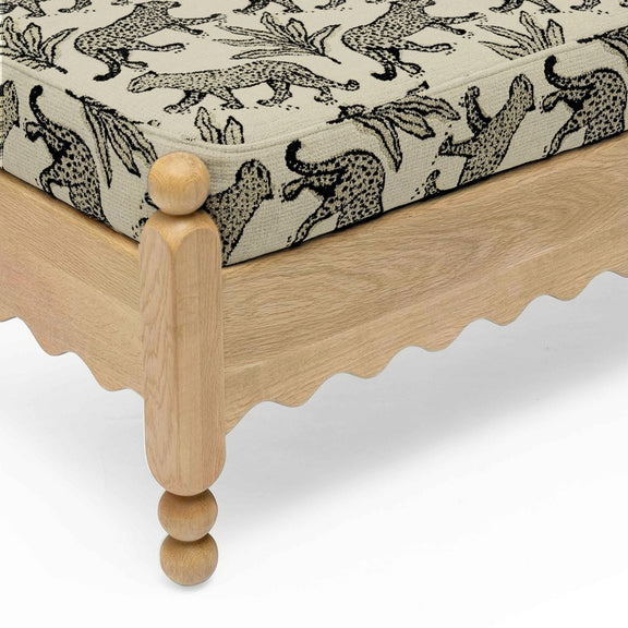 Thelma 56" Leopard Performance Jacquard Fabric Bench - Cream