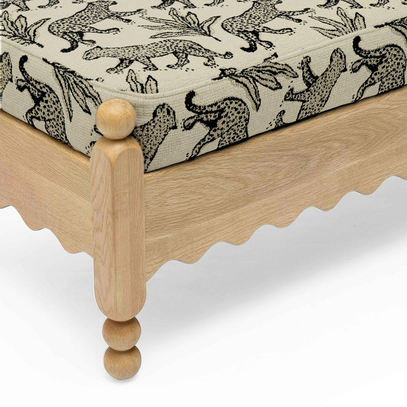 Thelma 56" Leopard Performance Jacquard Fabric Bench - Cream
