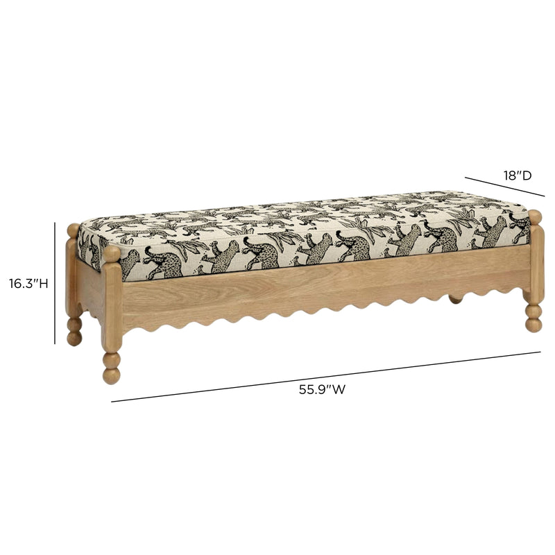 Thelma 56" Leopard Performance Jacquard Fabric Bench - Cream