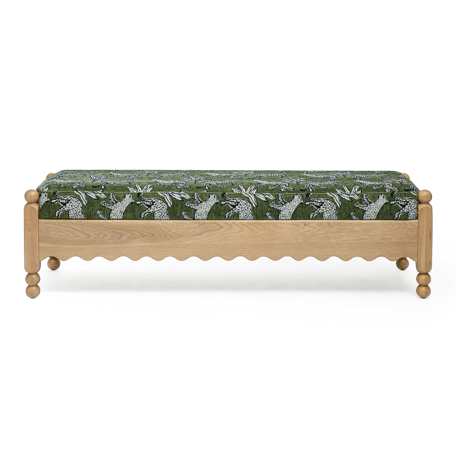 Thelma 56" Leopard Performance Jacquard Fabric Bench - Olive Green