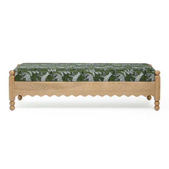 Thelma 56" Leopard Performance Jacquard Fabric Bench - Olive Green