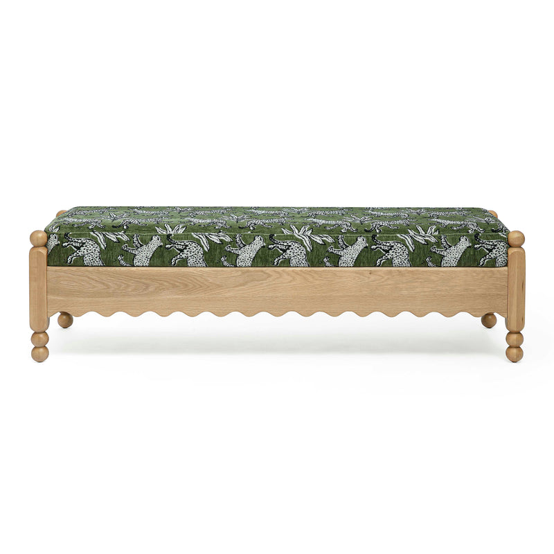 Thelma 56" Leopard Performance Jacquard Fabric Bench - Olive Green