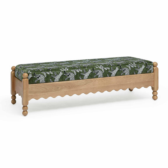 Thelma 56" Leopard Performance Jacquard Fabric Bench - Olive Green