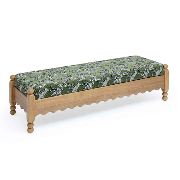 Thelma 56" Leopard Performance Jacquard Fabric Bench - Olive Green
