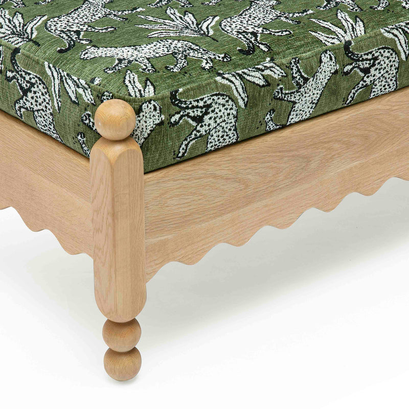 Thelma 56" Leopard Performance Jacquard Fabric Bench - Olive Green