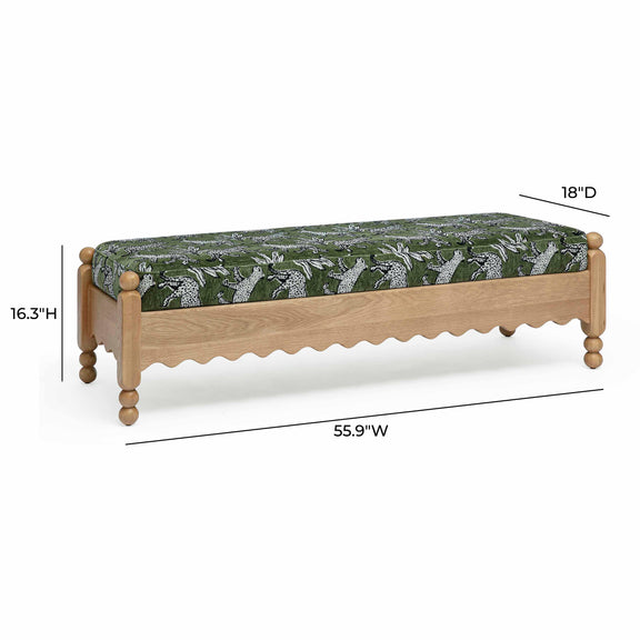 Thelma 56" Leopard Performance Jacquard Fabric Bench - Olive Green