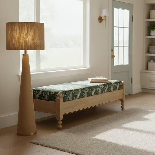 Thelma 56" Leopard Performance Jacquard Fabric Bench - Olive Green