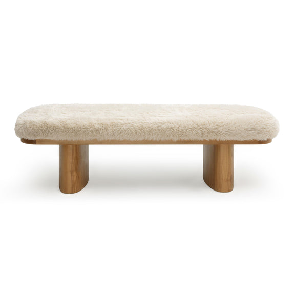 Ollie Natural Straight Vegan Shearling Large Bench