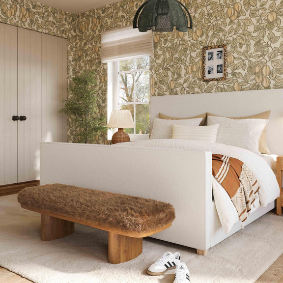 Ollie Taupe Straight Vegan Shearling Large Bench