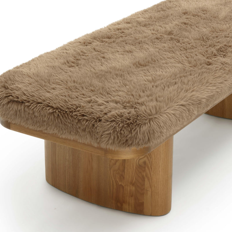 Ollie Taupe Straight Vegan Shearling Large Bench