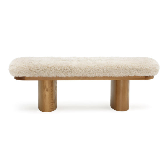 Ollie Natural Straight Vegan Shearling  Bench