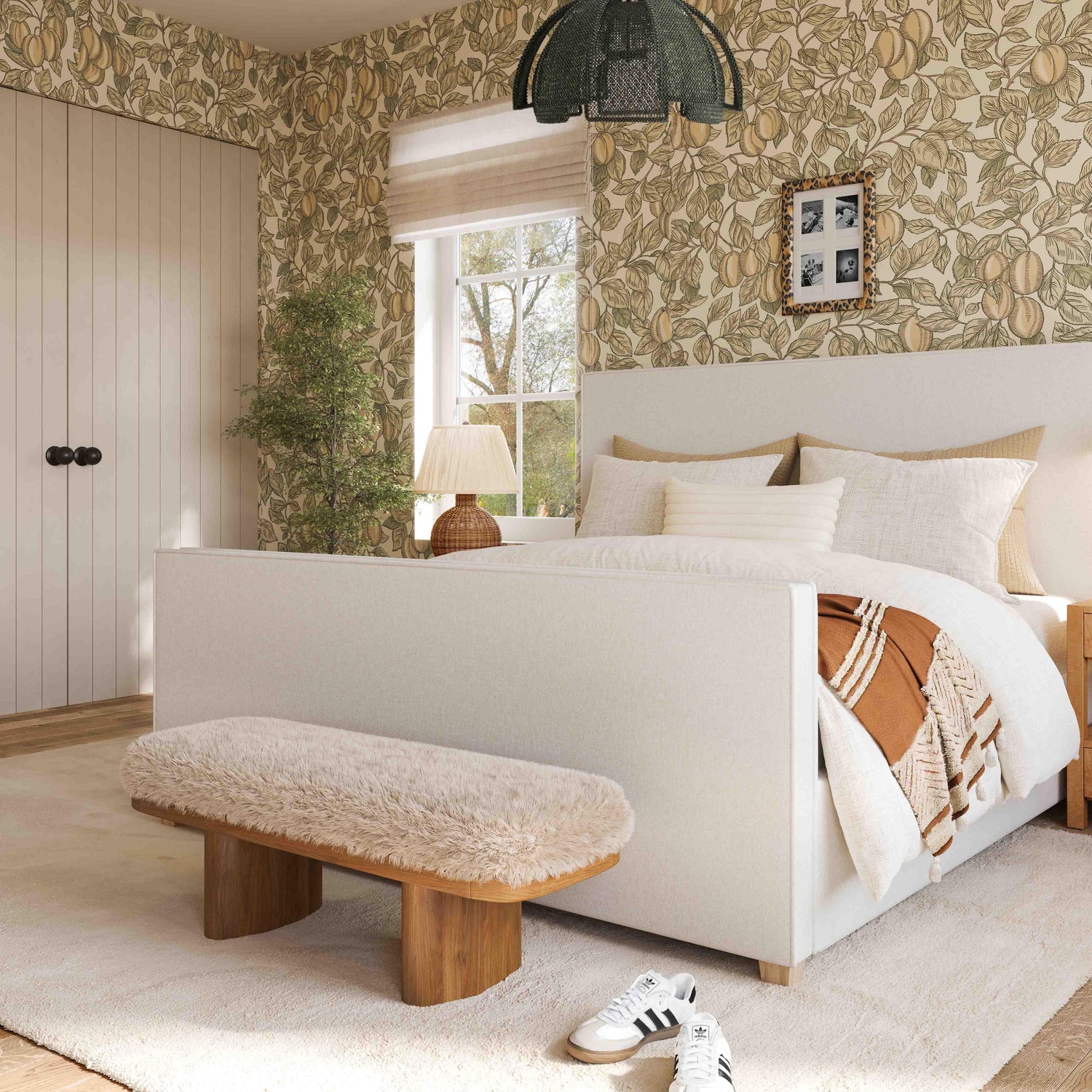 Ollie Natural Straight Vegan Shearling  Bench