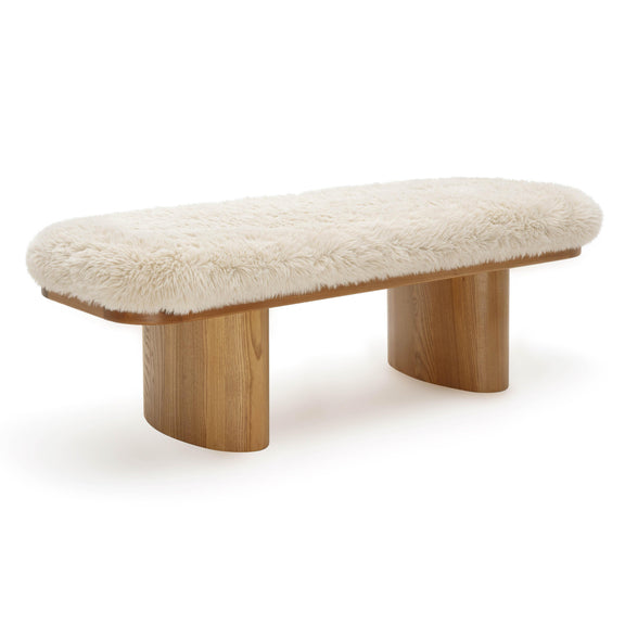 Ollie Natural Straight Vegan Shearling  Bench