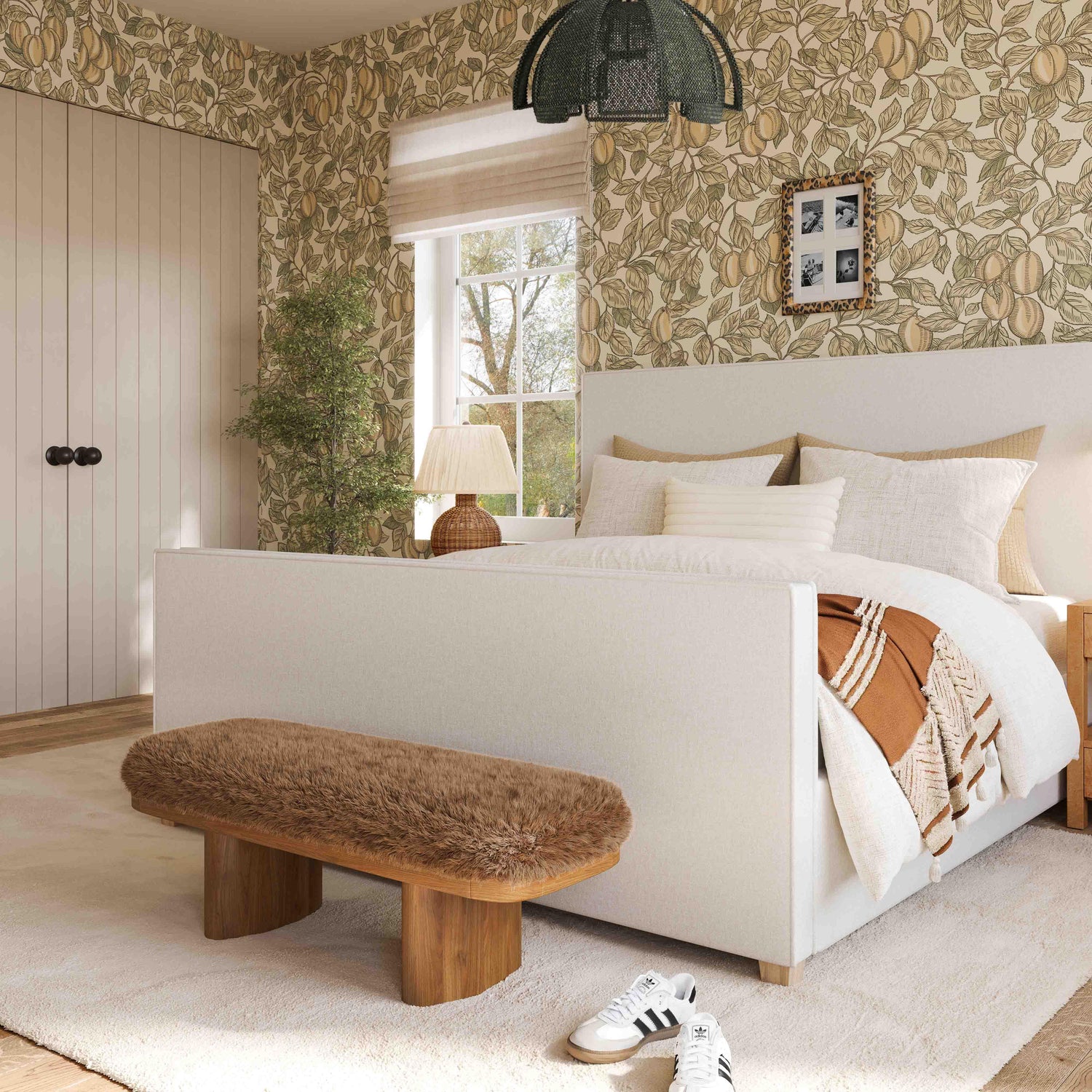 Ollie Taupe Straight Vegan Shearling Bench