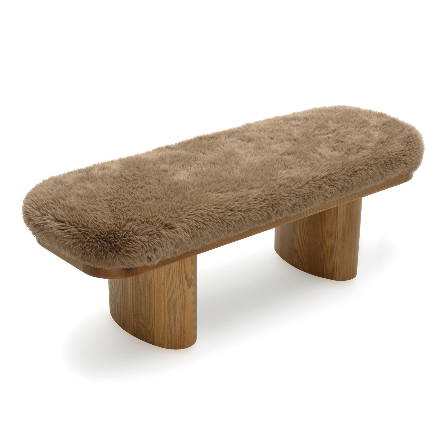 Ollie Taupe Straight Vegan Shearling Bench