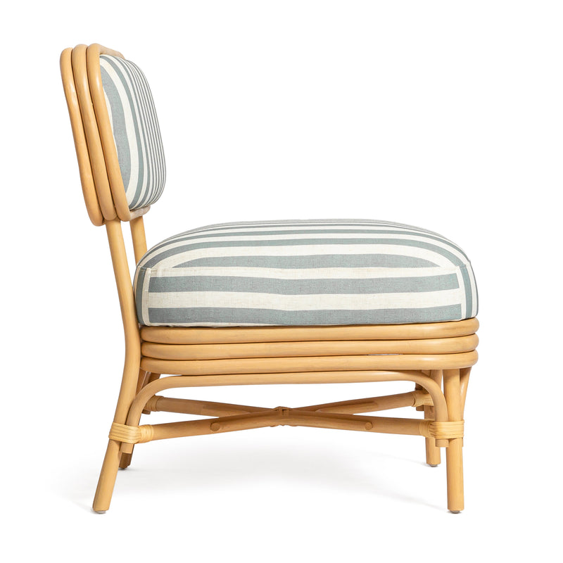 Dorine Striped Performance Linen &amp; Rattan Accent Chair - Mint Green