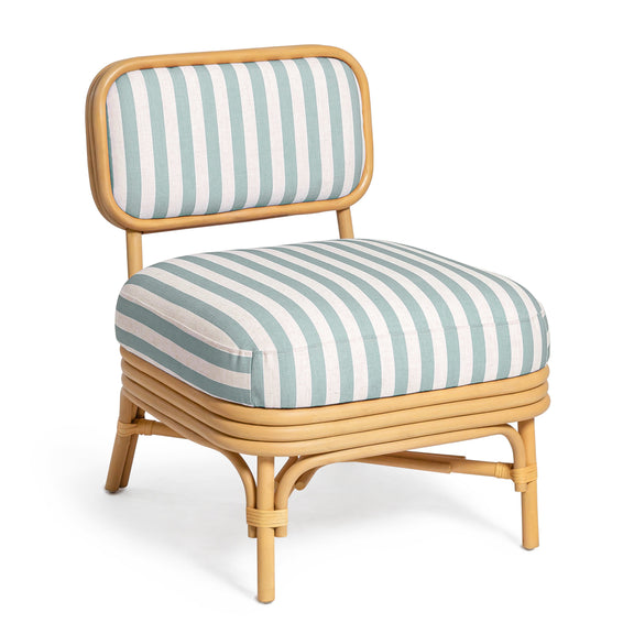 Dorine Striped Performance Linen &amp; Rattan Accent Chair - Mint Green