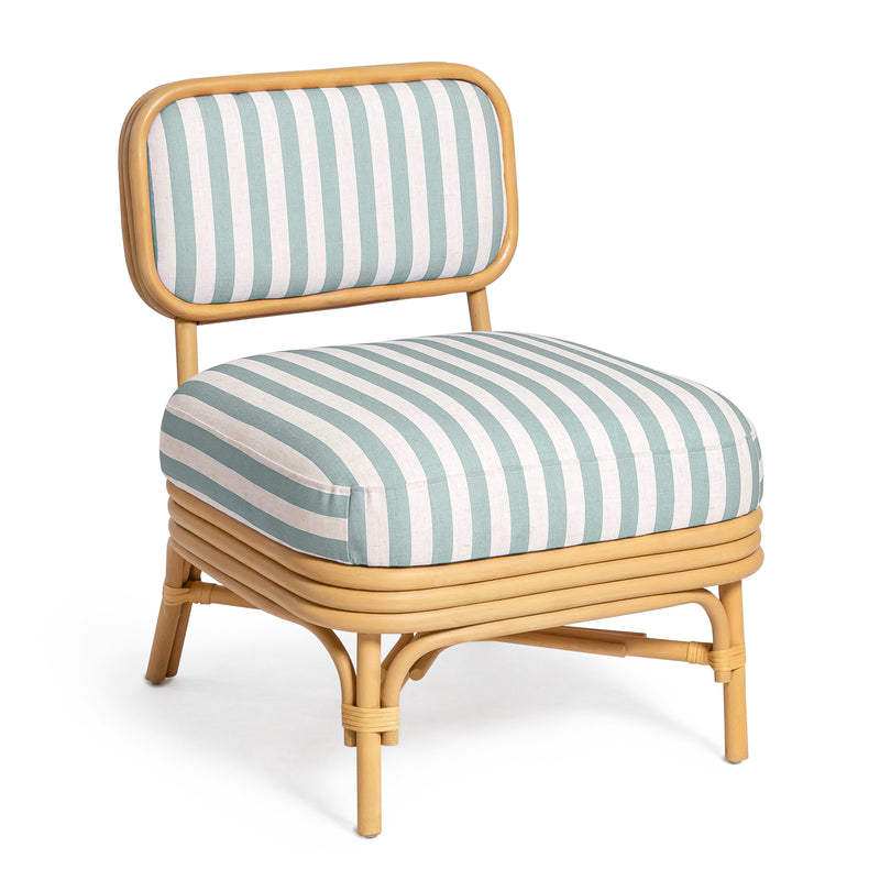 Dorine Striped Performance Linen &amp; Rattan Accent Chair - Mint Green