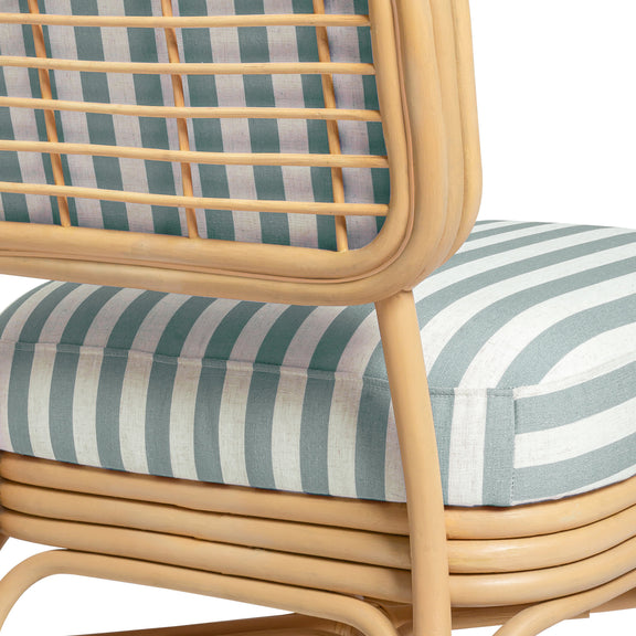 Dorine Striped Performance Linen &amp; Rattan Accent Chair - Mint Green