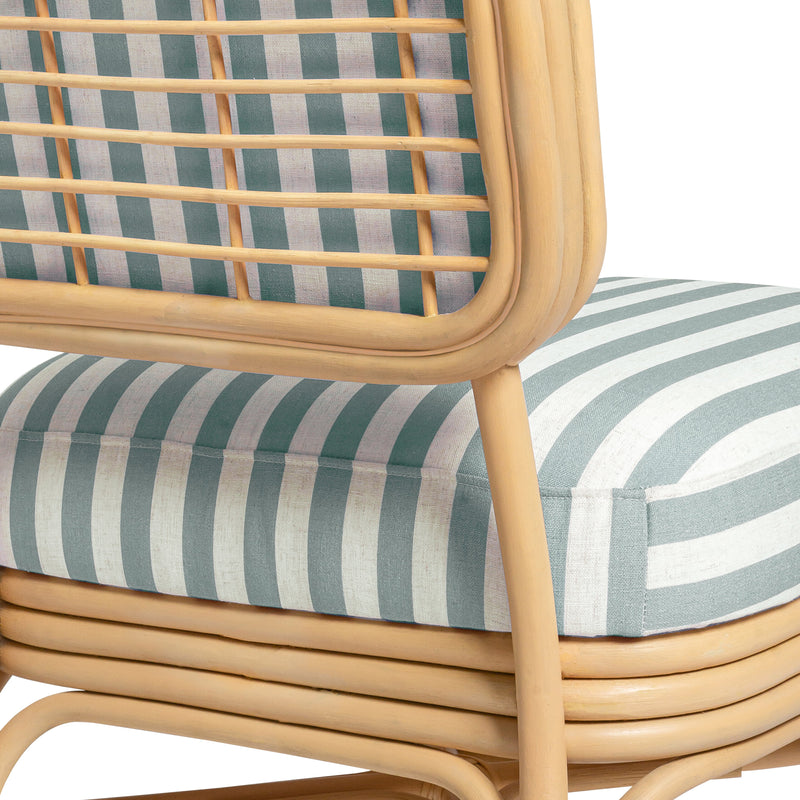 Dorine Striped Performance Linen &amp; Rattan Accent Chair - Mint Green