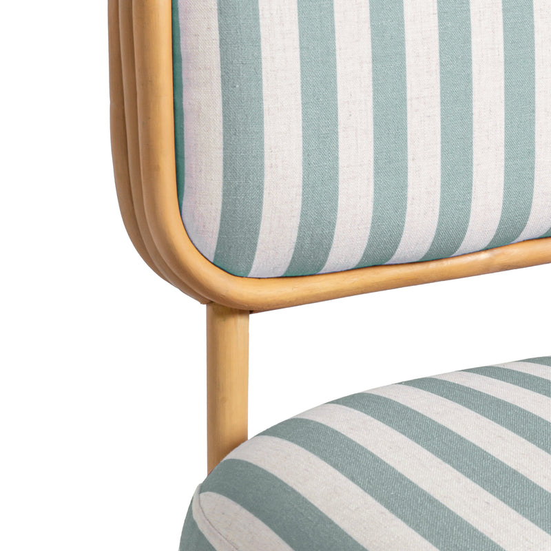 Dorine Striped Performance Linen &amp; Rattan Accent Chair - Mint Green