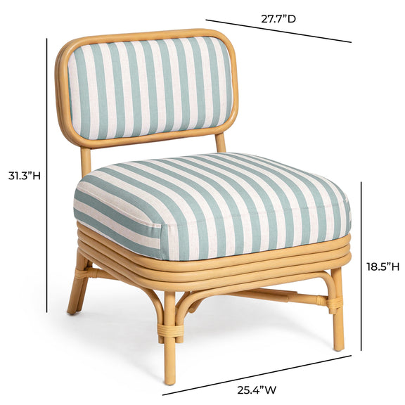 Dorine Striped Performance Linen &amp; Rattan Accent Chair - Mint Green