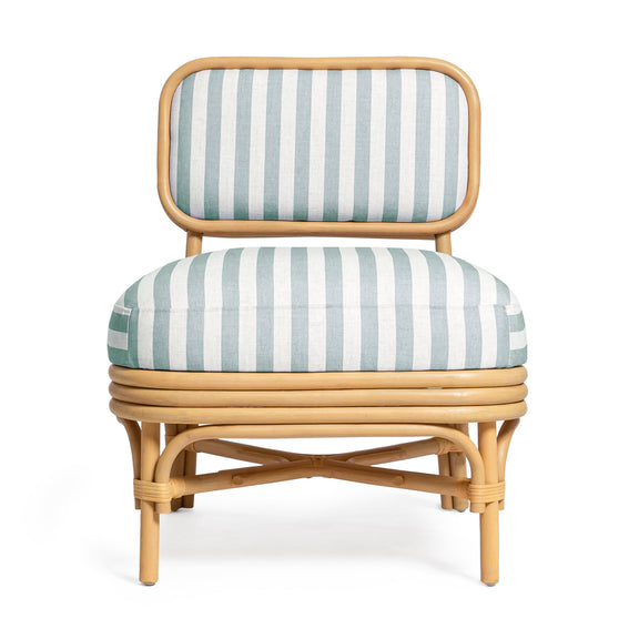 Dorine Striped Performance Linen &amp; Rattan Accent Chair - Mint Green