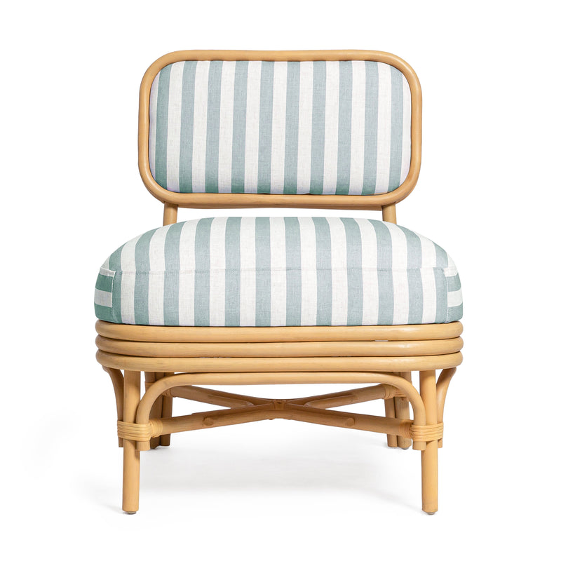 Dorine Striped Performance Linen &amp; Rattan Accent Chair - Mint Green