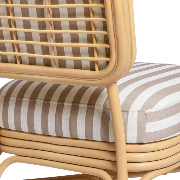 Dorine Striped Performance Linen &amp; Rattan Accent Chair - Khaki