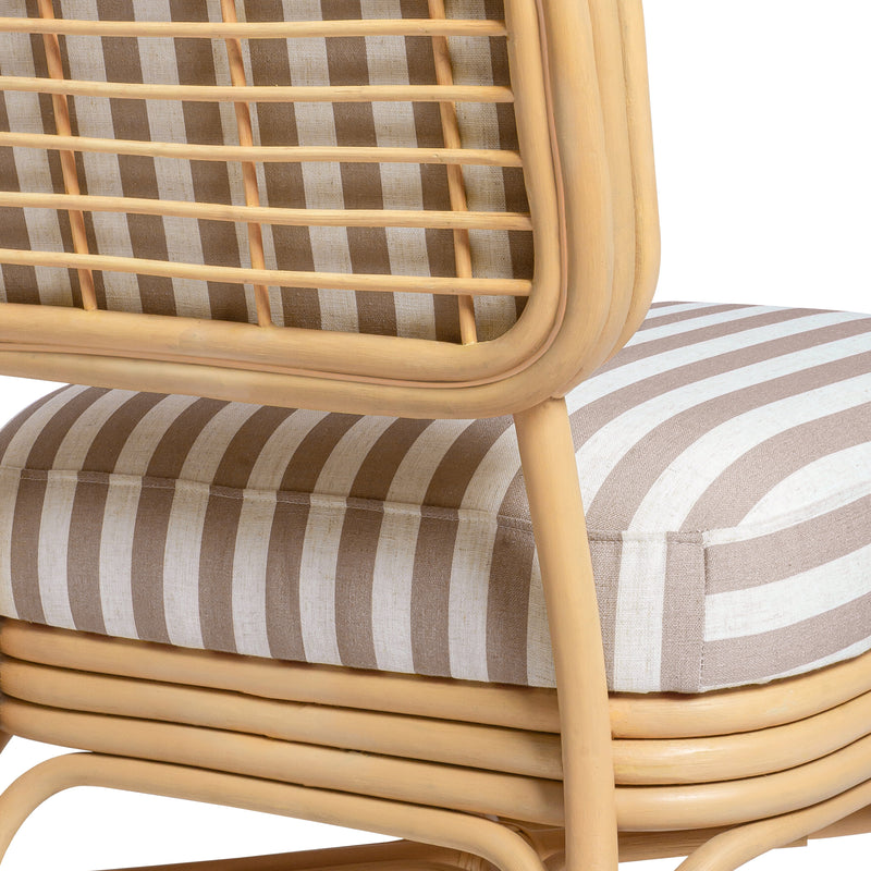 Dorine Striped Performance Linen &amp; Rattan Accent Chair - Khaki