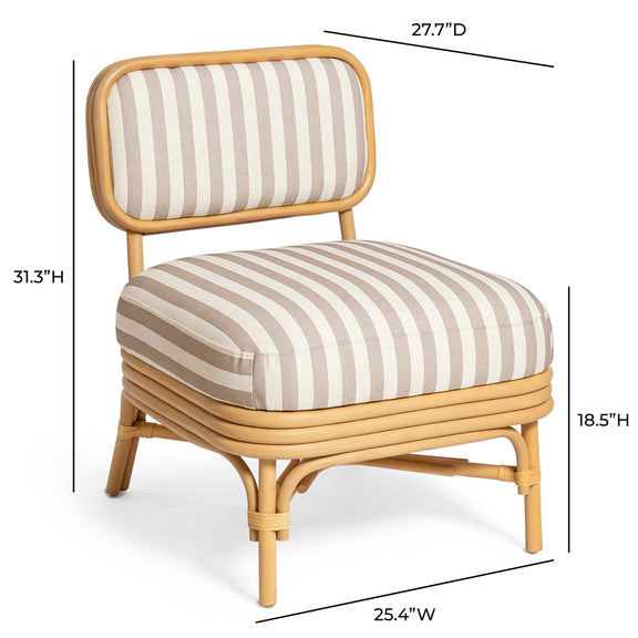 Dorine Striped Performance Linen &amp; Rattan Accent Chair - Khaki
