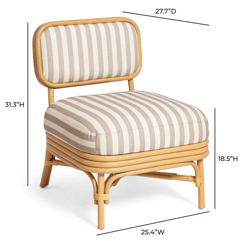 Dorine Striped Performance Linen &amp; Rattan Accent Chair - Khaki
