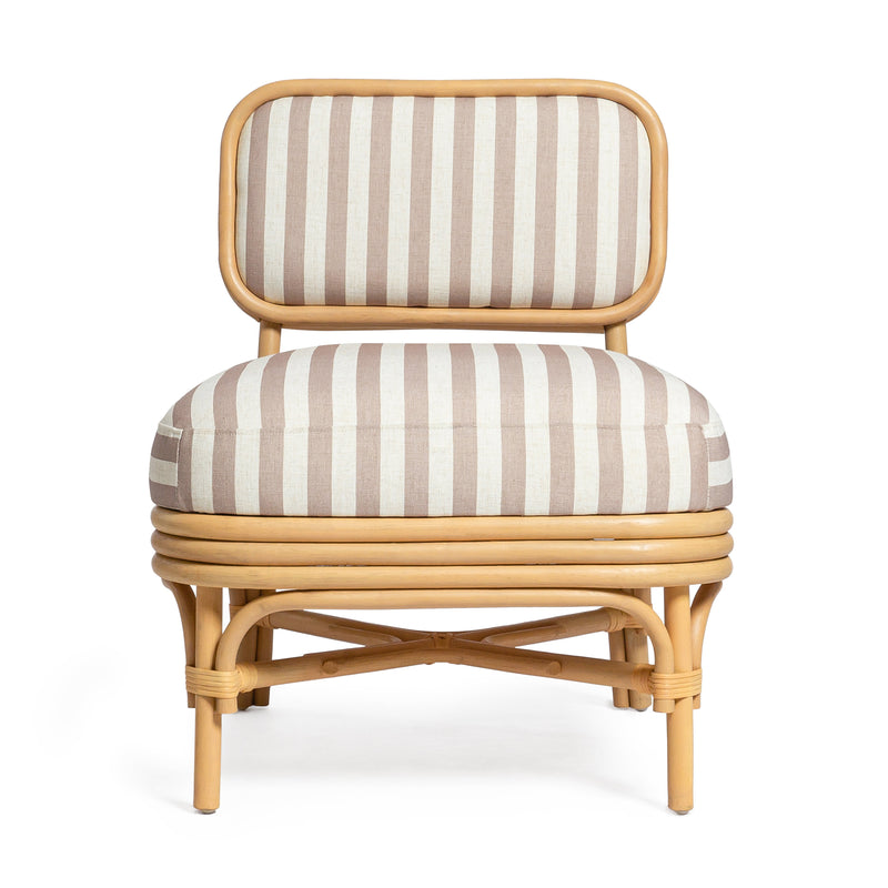 Dorine Striped Performance Linen &amp; Rattan Accent Chair - Khaki