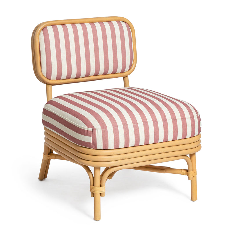 Dorine Striped Performance Linen &amp; Rattan Accent Chair - Cherry