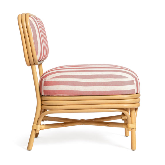 Dorine Striped Performance Linen &amp; Rattan Accent Chair - Cherry