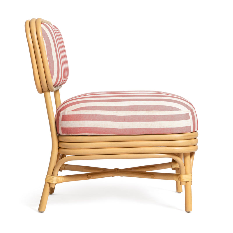 Dorine Striped Performance Linen &amp; Rattan Accent Chair - Cherry