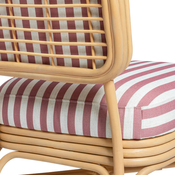 Dorine Striped Performance Linen &amp; Rattan Accent Chair - Cherry