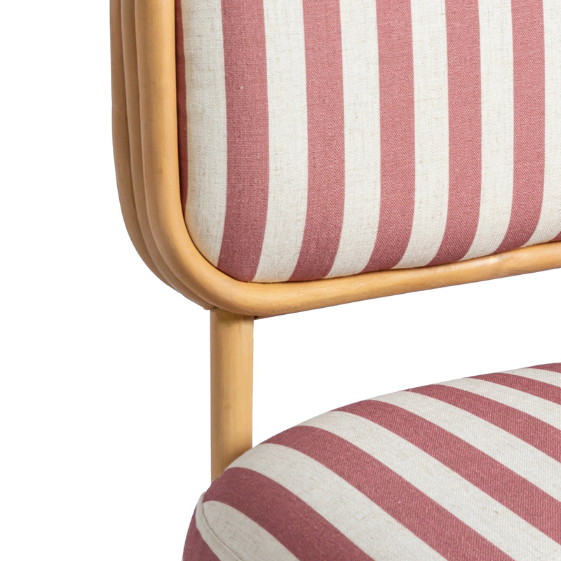 Dorine Striped Performance Linen &amp; Rattan Accent Chair - Cherry