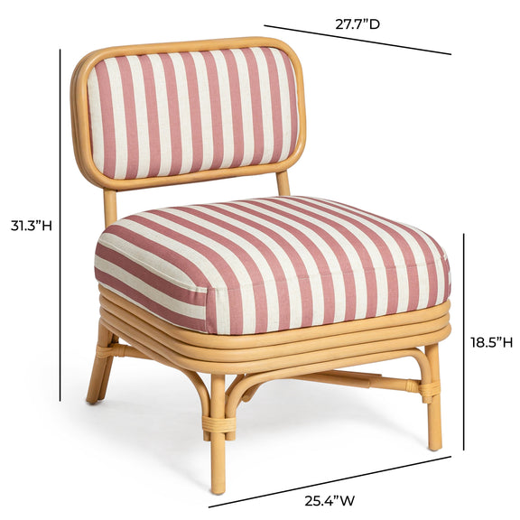 Dorine Striped Performance Linen &amp; Rattan Accent Chair - Cherry