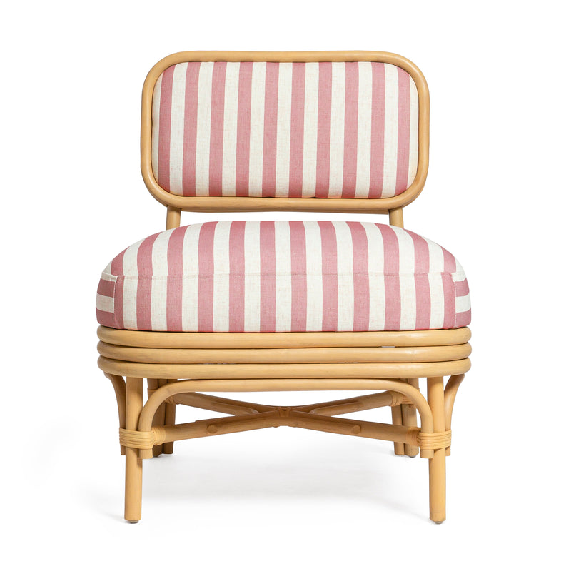 Dorine Striped Performance Linen &amp; Rattan Accent Chair - Cherry