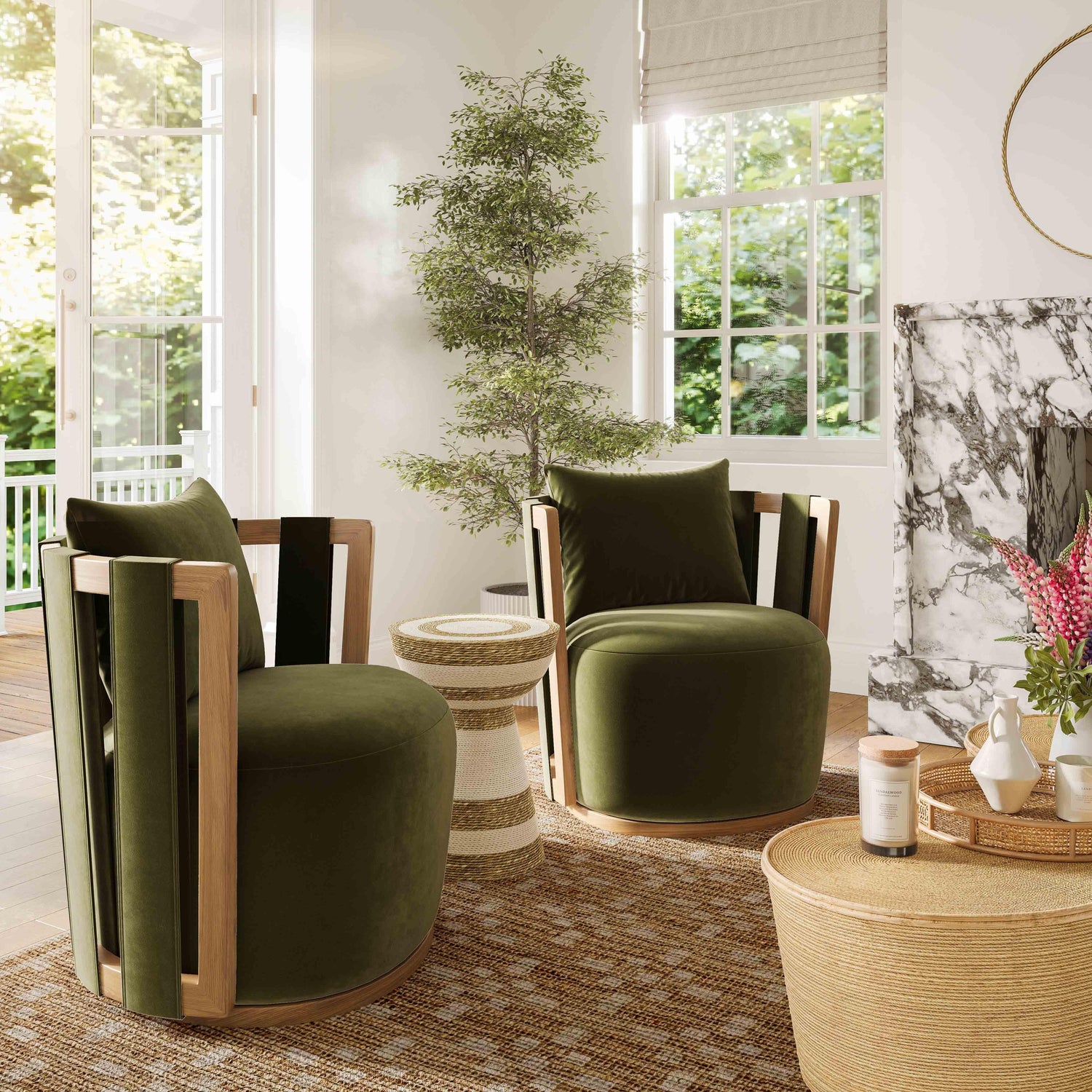 Paolo Green Upcycled Distressed Velvet Swivel Chair