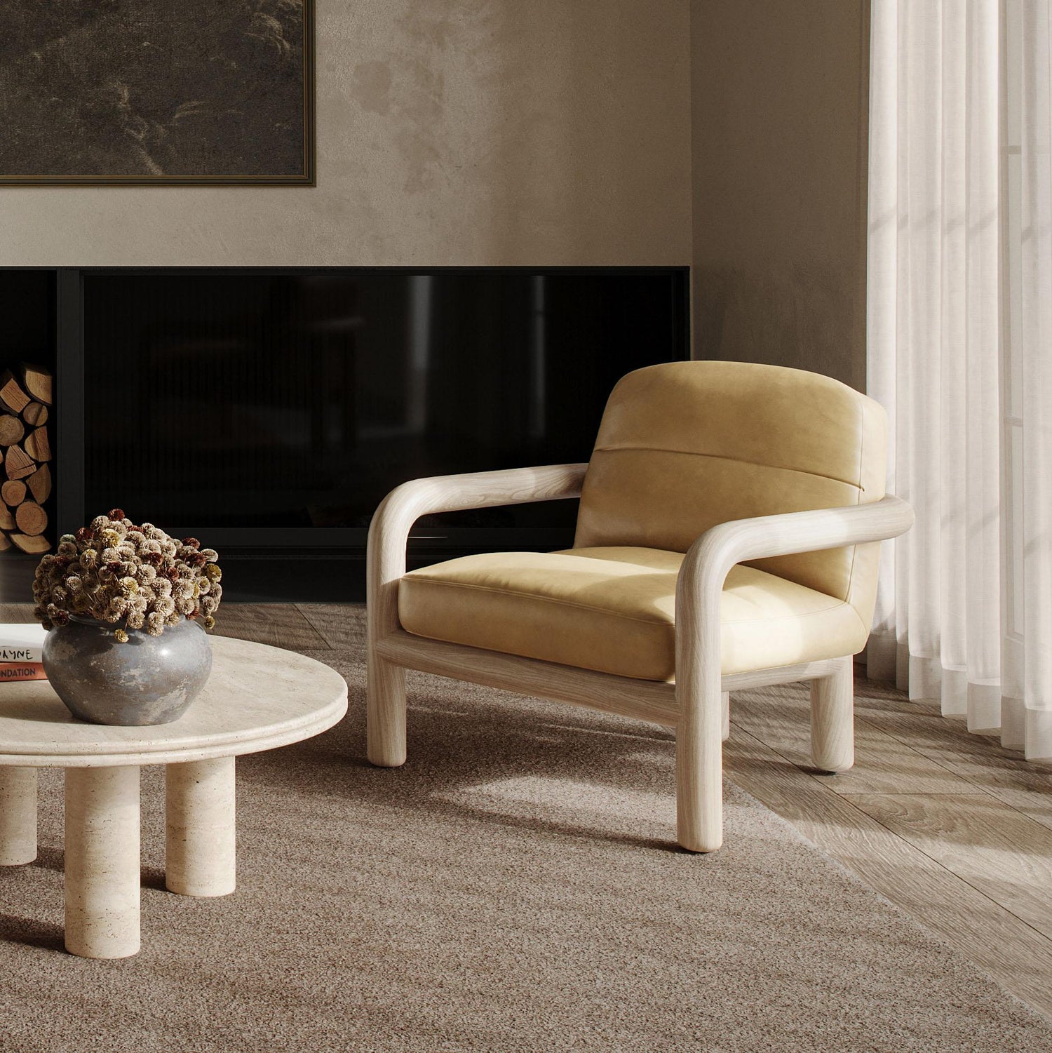 Bekah Tan Genuine Leather Accent Chair