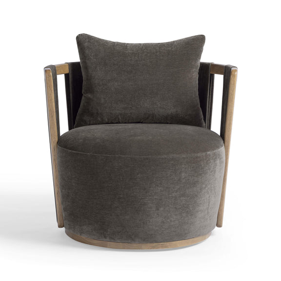 Paolo Chocolate Brown Upcycled Fabric Swivel Chair