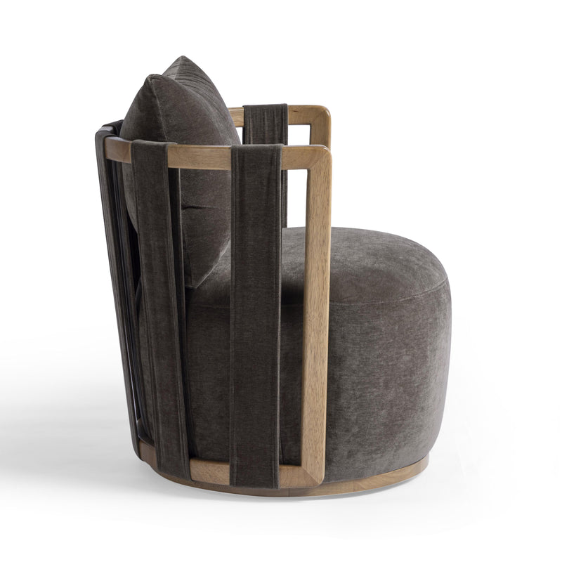 Paolo Chocolate Brown Upcycled Fabric Swivel Chair