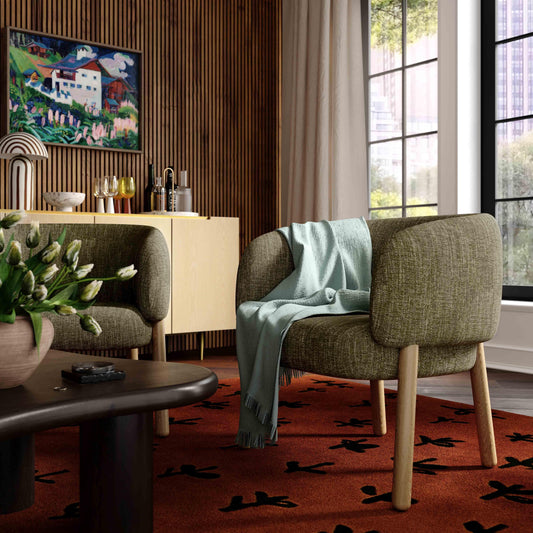 Foxy Olive Green Textured Performance  Fabric Accent Chair