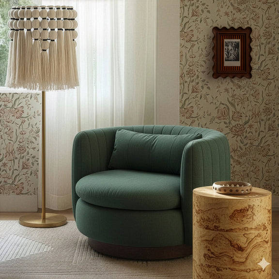 Nura Contract-Grade Chenille Swivel Accent Chair - Forest Green